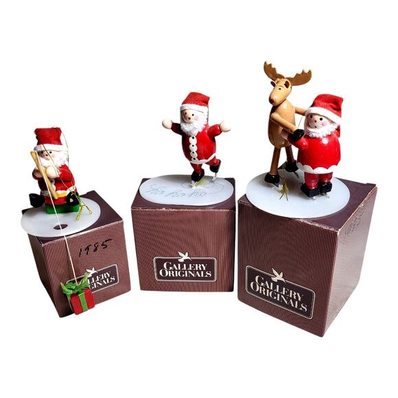 VTG Avon Gallery Originals Hand Painted Wooden Santa Ornament Lot of 3 Christmas - Picture 1 of 6